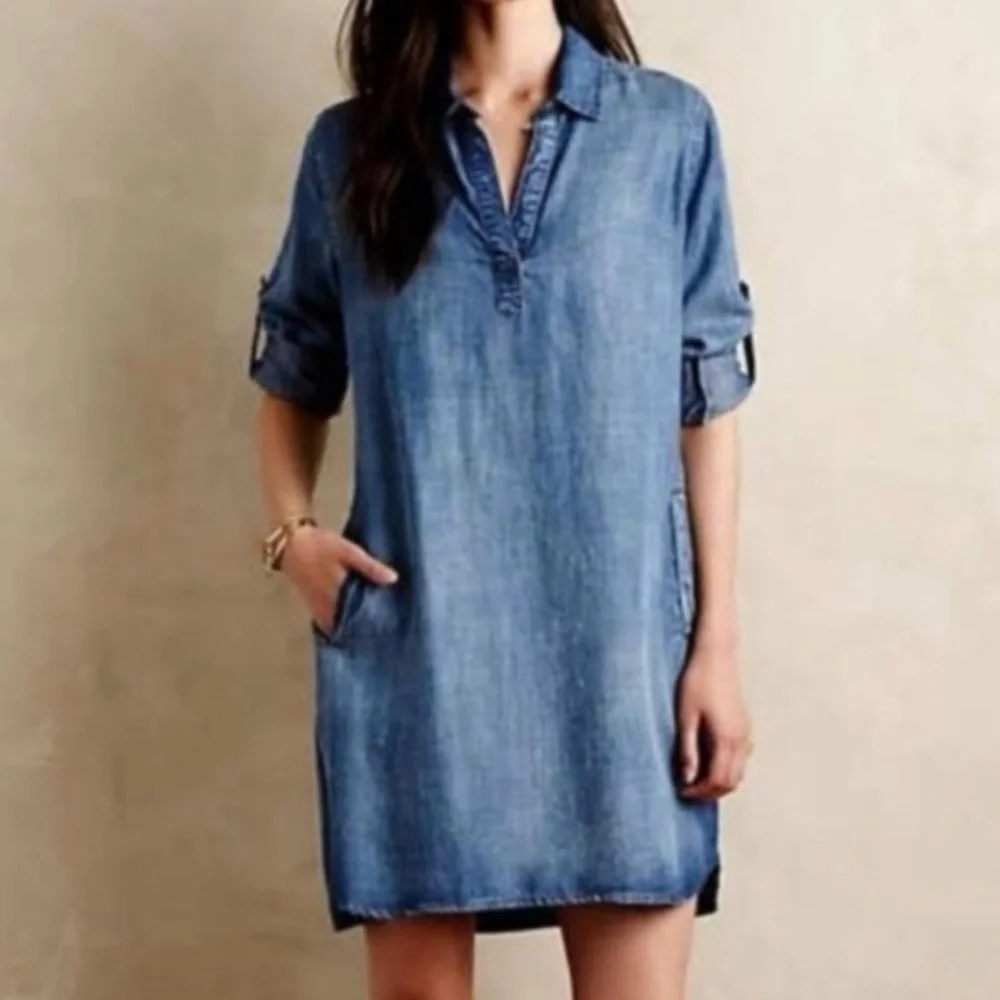 LOFT Blue Denim Mini Dress - Picture 4 of 10